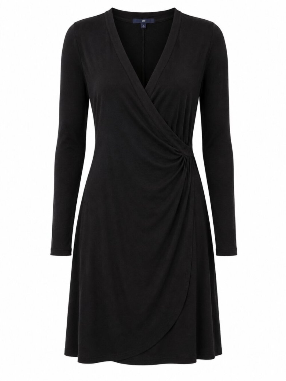 🦋 2/30 Gap Black Faux Wrap Long Sleeve Dress Size S